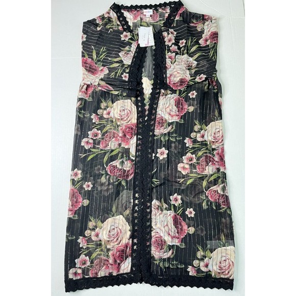 NWT LuLaRoe M Floral Sheer Cover Up Lace Crochet Kimono Midi Open Front Oversize - Picture 4 of 13